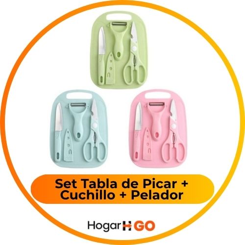 Set Tabla de Picar + Cuchillo + Pelador