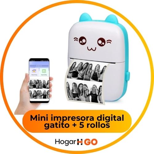 Mini impresora digital gatito + 5 rollos